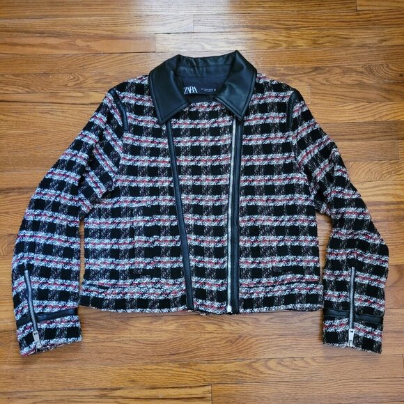 ZARA | Knit Faux Leather Textured Stripe Jacket | Sz. M - Picture 3 of 9